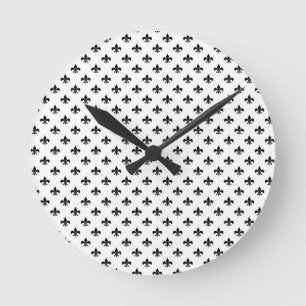 White Black Fleur De Lis Delicate Mardi Gras Ronde Klok