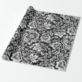 White & Black Floral DamasPattern Cadeaupapier (Uitgerold)