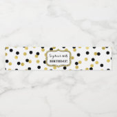 White Black Gold Confetti - Aangepaste geboortedag Waterfles Etiket (Enkel label)