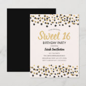 White Black Gold Confetti Glitter Sweet 16 Kaart (Voorkant / Achterkant)