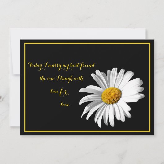 White Black Gold Daisy Wedding Invitation Kaart (Voorkant)
