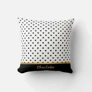 WHITE BLACK GOLD HEART PATTERN CUSHION KUSSEN
