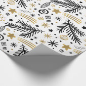 White Black Gold PINE en sterren CHRISTMAS Cadeaupapier (Hoek)