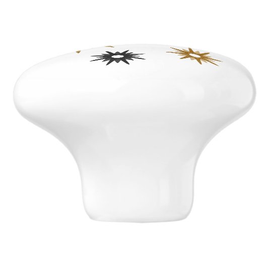 White Black & Gold Starburst Design Keramische Knop (Zijkant)