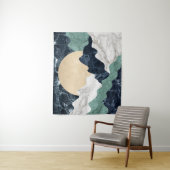 White Black Green Beige Marble Mountain Landscape Wandkleed (In situ)