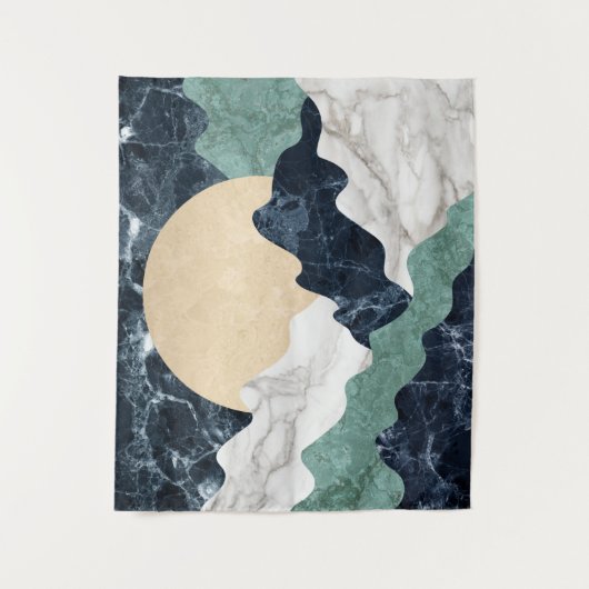 White Black Green Beige Marble Mountain Landscape Wandkleed (Voorkant)