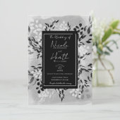 White Black Grey Modern Minimal Floral Wedding Kaart (Staand voorkant)