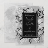 White Black Grey Modern Minimal Floral Wedding Kaart (Voorkant / Achterkant)