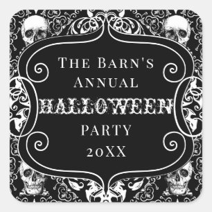 White Black Halloween Damask Skull Gothic Custom Vierkante Sticker