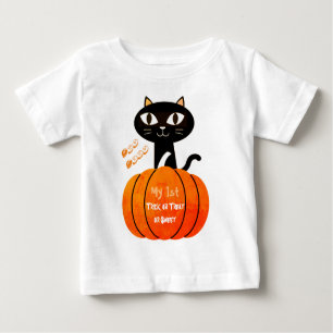 White Black Halloween Trick or treat Cat Pumpkin