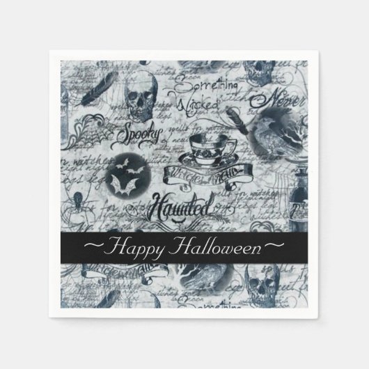 White & Black Haunted Halloween Napkins Servetten (Voorkant)