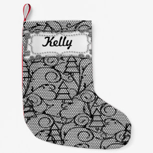 White & Black Lace Tree of Mantle Stocking Kleine Kerstsok