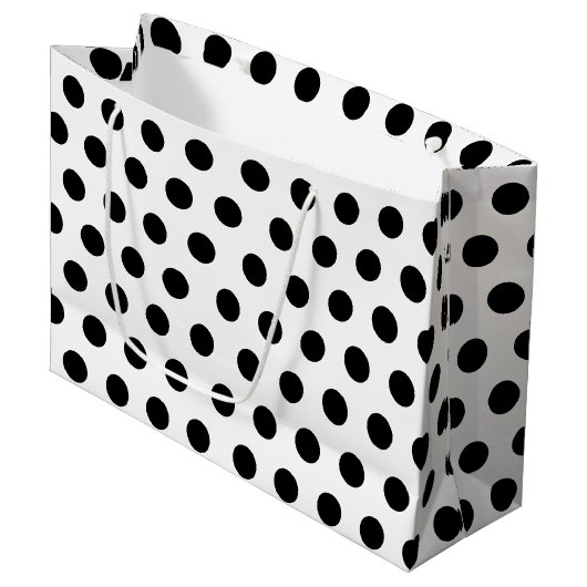 White & Black Large Medium Polka Dot Party Groot Cadeauzakje (Voorkant Gekanteld)