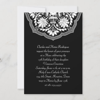 White & Black Latijn Pattern Quinceanera Invitatio Kaart