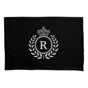 White Black Laurel Wreath Crown Monogram   Koninkl Kussensloop