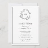 White Black Leafy Crest Monogram Couples Shower Kaart (Voorkant)
