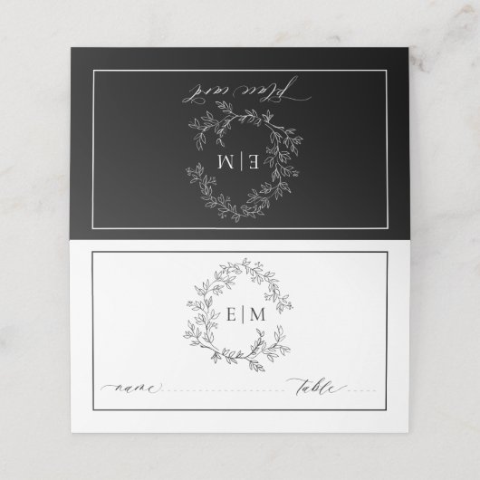 White Black Leafy Crest Monogram Weddenschap (Buitenkant ongevouwen)