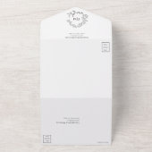 White Black Leafy Crest Monogram Weddenschap All In One Uitnodiging (Buitenkant)