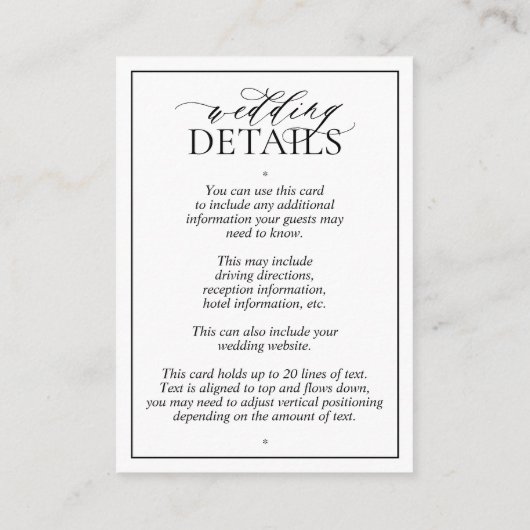 White Black Leafy Crest Monogram Weddenschap Detai Informatiekaartje (Achterkant)