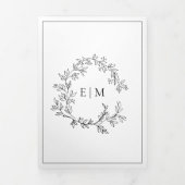 White Black Leafy Crest Monogram Weddenschap Drieluik Uitnodiging (Cover)