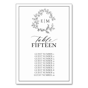 White Black Leafy Crest Monogram Weddenschap Kaart