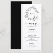 White Black Leafy Crest Monogram Weddenschap Menu (Voorkant / Achterkant)