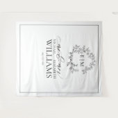 White Black Leafy Crest Monogram Weddenschap Wandkleed (Voorkant (horizontaal))