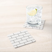 White Black Lines Concrete Bricks Pattern Vierkante Kartonnen Onderzetter (Insitu)