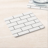 White Black Lines Concrete Bricks Pattern Vierkante Kartonnen Onderzetter (Schuin)