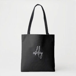 White Black Modern Script Name Bridal Party Gift Draagtas