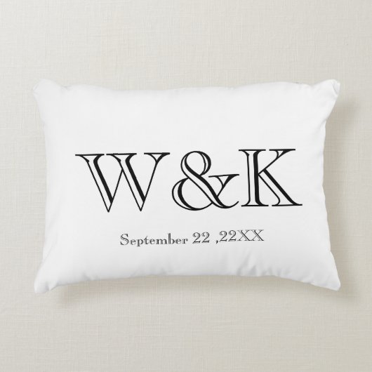 White & black monogram wedding keepsake accent kussen (Voorkant)