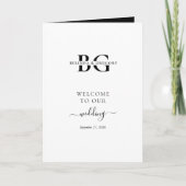 White Black Monogram Wedding Order of Service Programma (Voorkant)