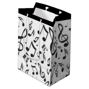 White Black Muzieknoten Patroon Afdrukontwerp Medium Cadeauzakje