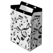 White Black Muzieknoten Patroon Afdrukontwerp Medium Cadeauzakje (Voorkant Gekanteld)