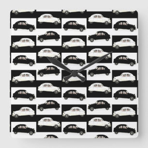 White & Black Pattern Citroen 2CV Vierkante Klok