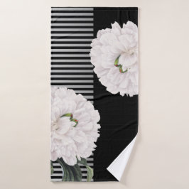 White Black Peony Piano Bad Handdoek