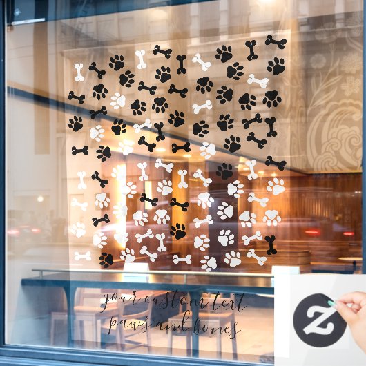 White Black Pet Dog Cat Bone Paws cafe store Raamsticker (Cafe Raam)