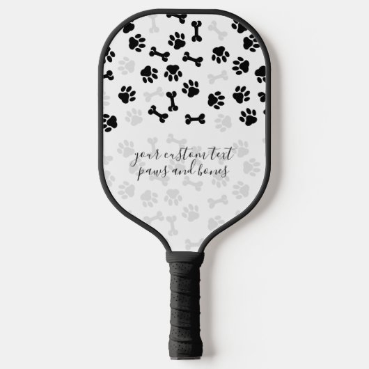 White Black Pet Dog Cat Bone Paws script Pickleball Paddle (Voorkant)