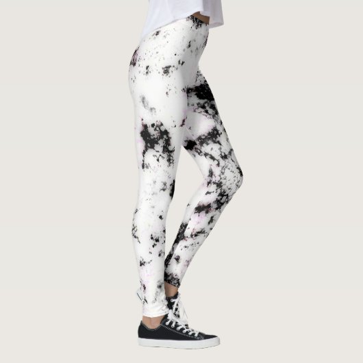 White Black Pink Marble Paint Splash Abstract Leggings (Rechts)