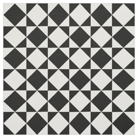 White Black Retro Squares Triangles Pattern Stof (Swatch)