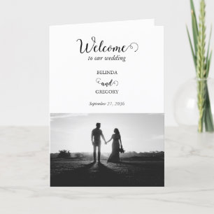 White Black Script Photo Wedding Order of Service Programma