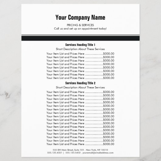 White Black Simple Border Price List 2 Flyer (Voorkant)