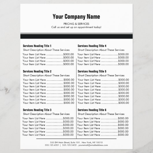 White Black Simple Border Price List 6 Flyer (Voorkant)