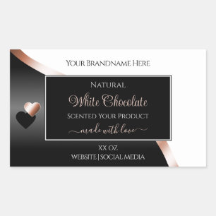 White Black Wavy Roos Gold Hearts Productlabels Rechthoekige Sticker