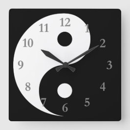 White Black Yin Yang Symbol met grijze cijfers Vierkante Klok