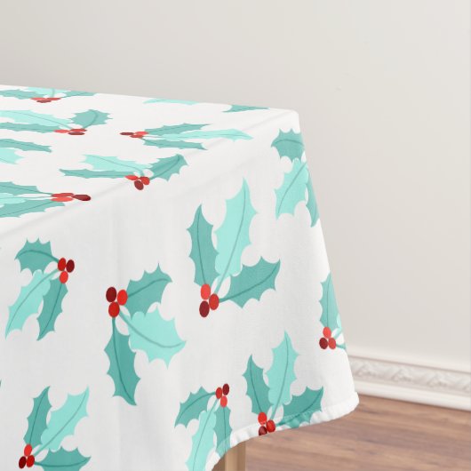 White Blauwgroen Holly Foliage Red Berries kerst Tafelkleed (Voorbeeld)