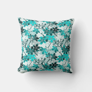 White Blauwgroen Turquoise & Grey Floral Pattern Kussen