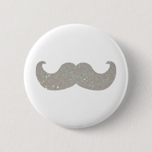 White Bling Mustache (Faux Glitter Graphic) Ronde Button 5,7 Cm