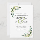 White Bloom | Floral Botanical Corner Wedding Kaart (Voorkant)