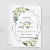White Bloom | Floral Geometric Botanical Weddensch Kaart (Voorkant)